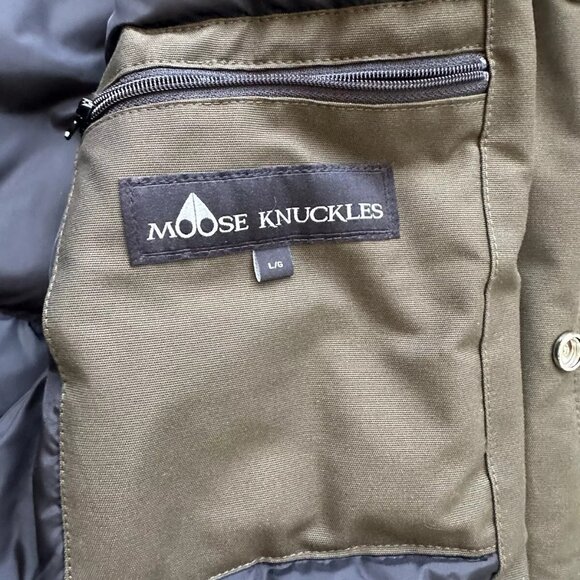Moose Knuckles Men's Army Green W/Ivory Saint-Ulric Down Parka, Size Large - Picture 8 of 15